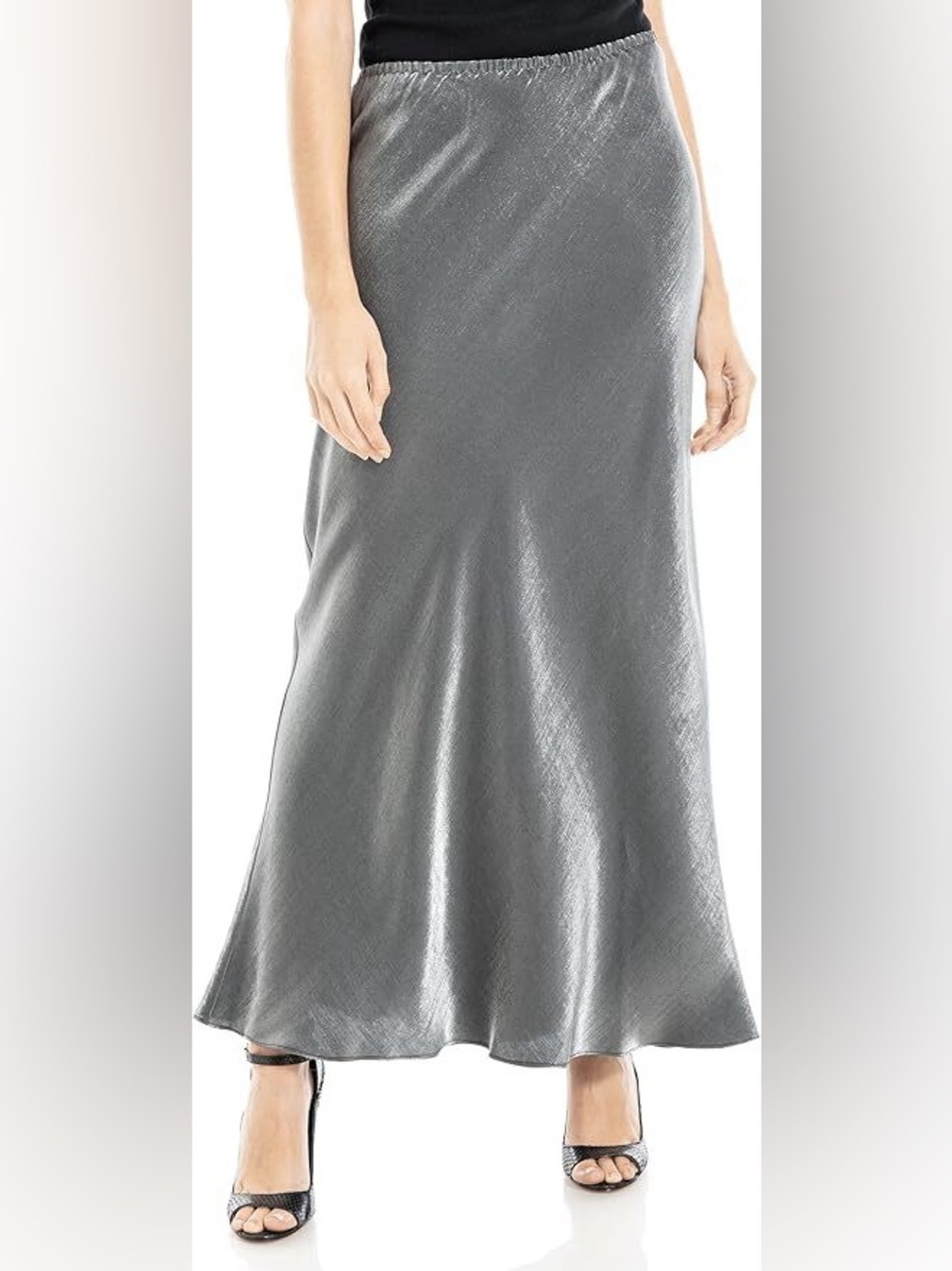 Max Studio Metallic Silver Satin Bias Maxi Skirt